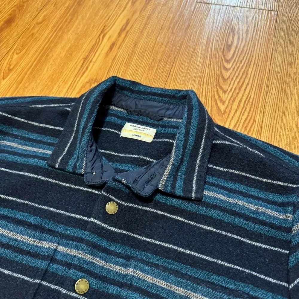 Marine Layer Men's Striped Shacket Blue Button Heavy Cotton Size Large